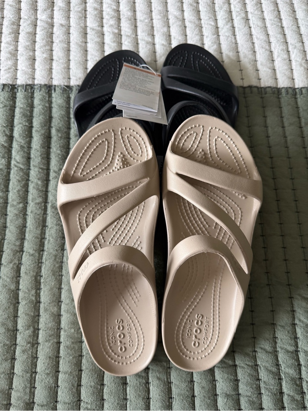 CROCS Women’s Slide Sandals in Beige and Black
